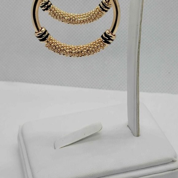 Brazilian 18k Gold Filled Beaded black strips Earrings - Picture 2 of 5